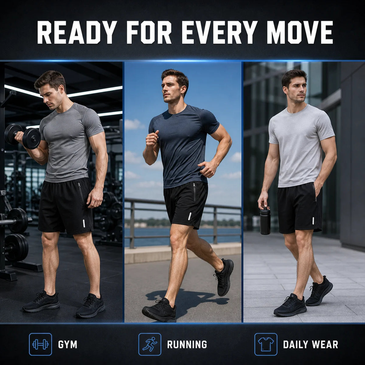 2-Pack Men's Quick Dry Running Shorts with Zipper Pockets & Reflective Detail – Lightweight Breathable Gym & Outdoor Sports Shorts for Summer