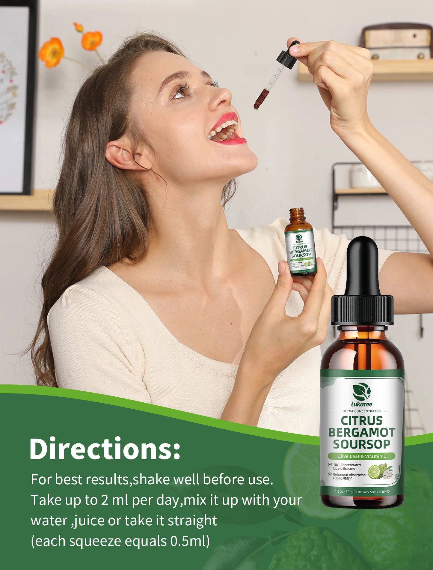 Citrus Bergamot Liquid Drops Natural Supplement with Soursop,Red Yeast Rice,Olive Leaf, High Absorption Support Overall Wellness