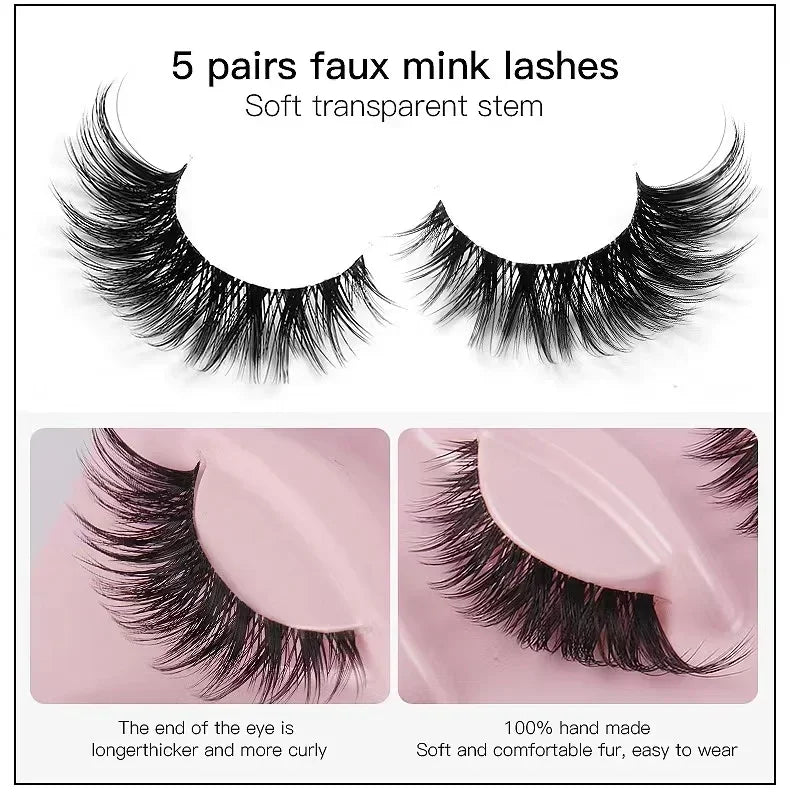 Natural Wispy Cat Eye False Eyelashes 5 Pairs Soft Reusable Light Lashes Daily Eye Makeup Beauty Tool