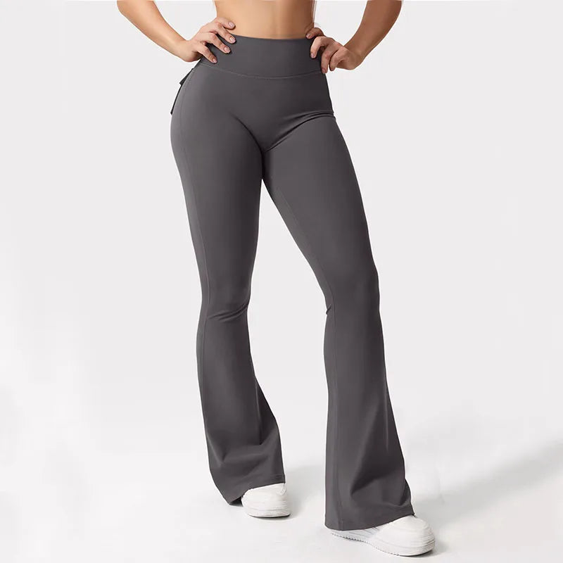 Women's Yoga Flare Trousers High-Waisted Wide-Leg With Pockets