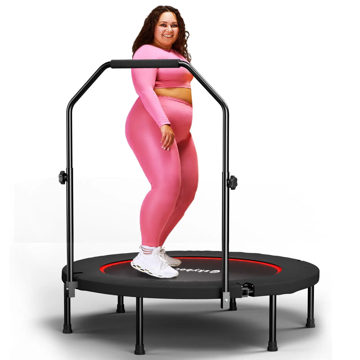 Foldable Fitness Trampoline Rebounder With Adjustable Handle
