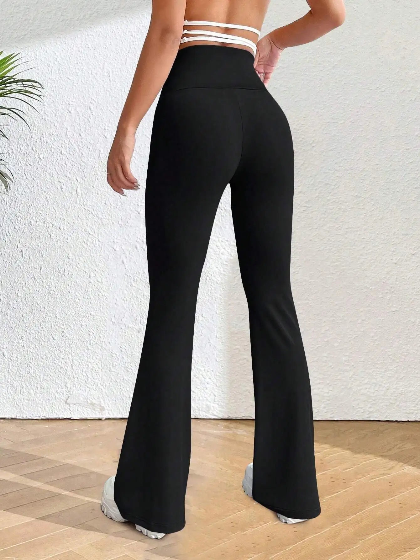 Solva Solid Flare Leg Pants Fall Cloth For Women Women's High-Waisted Flared Pants, Elastic Waist, Cinching Hip-Lifting, Casual Yoga Pan for All-Season Exercise and Outdoor Wear