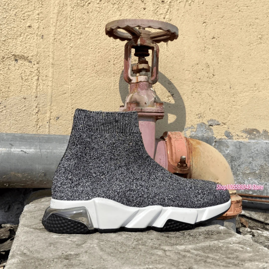 Sock shoes - Men's knitted high-top socks shoes, stretchy short boots, thick-soled casual sports shoes