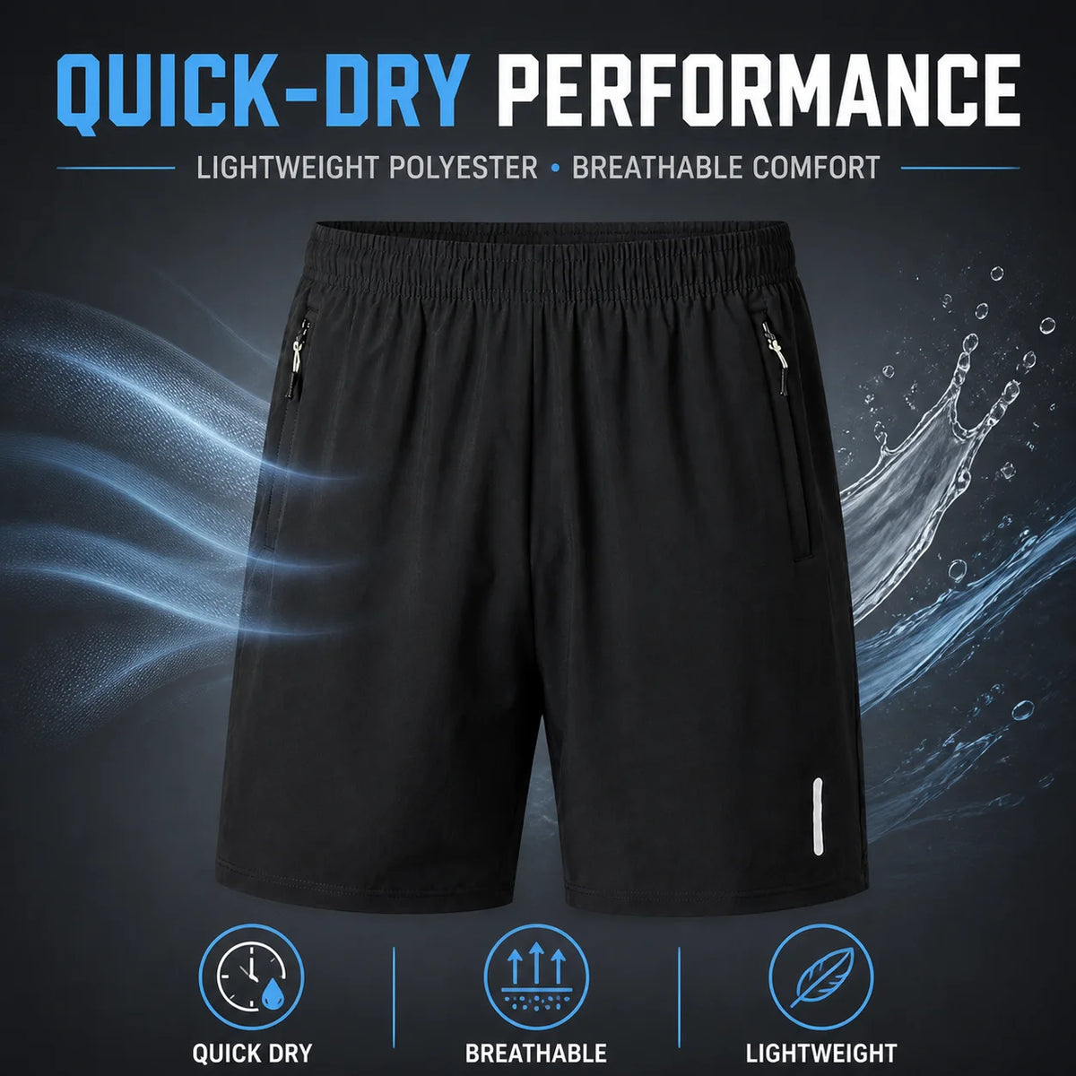 2-Pack Men's Quick Dry Running Shorts with Zipper Pockets & Reflective Detail – Lightweight Breathable Gym & Outdoor Sports Shorts for Summer