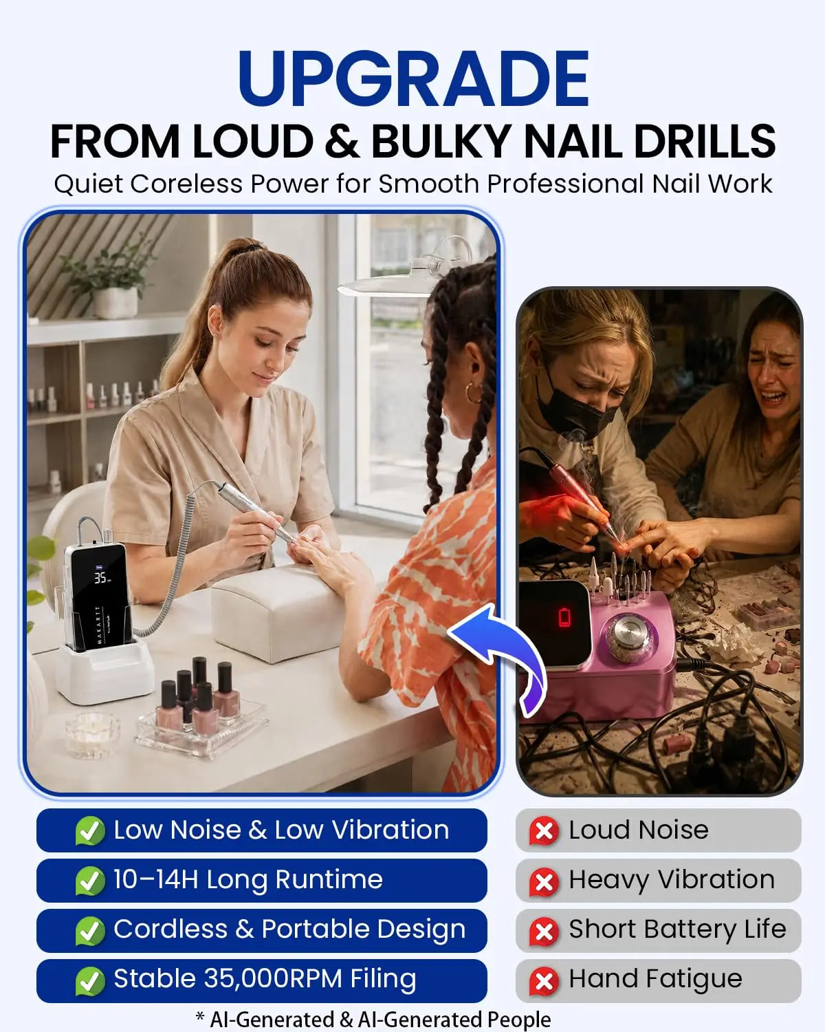 Makartt 35000RPM Nail Drill Cordless Electric Manicure Pedicure Kit Professional E File for Acrylic Gel Nails with Drill Bits