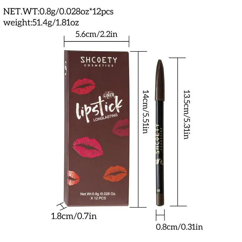 Lip Liner Pencil Set 12 Piece Professional Matte Lip Liner