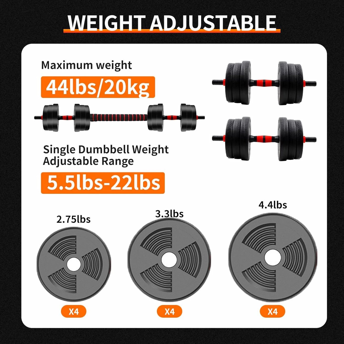 Adjustable Dumbbell Barbell Set Anti Slip Grip Home Gym