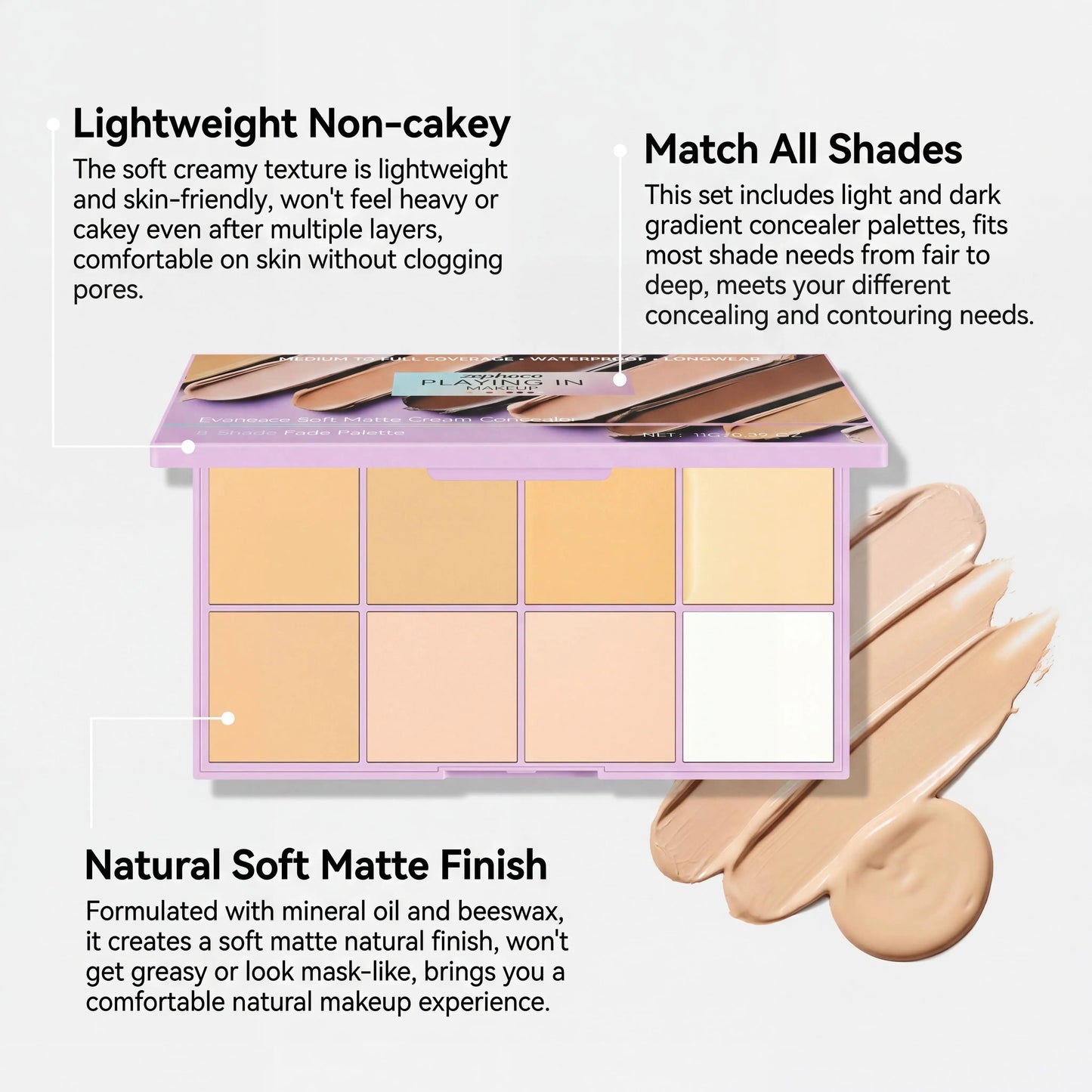Zephoco Soft Matte Cream Concealer Long Lasting Waterproof Matte Reduces Dark Circles Improve Skin Redness Smooth Transparent Makeup