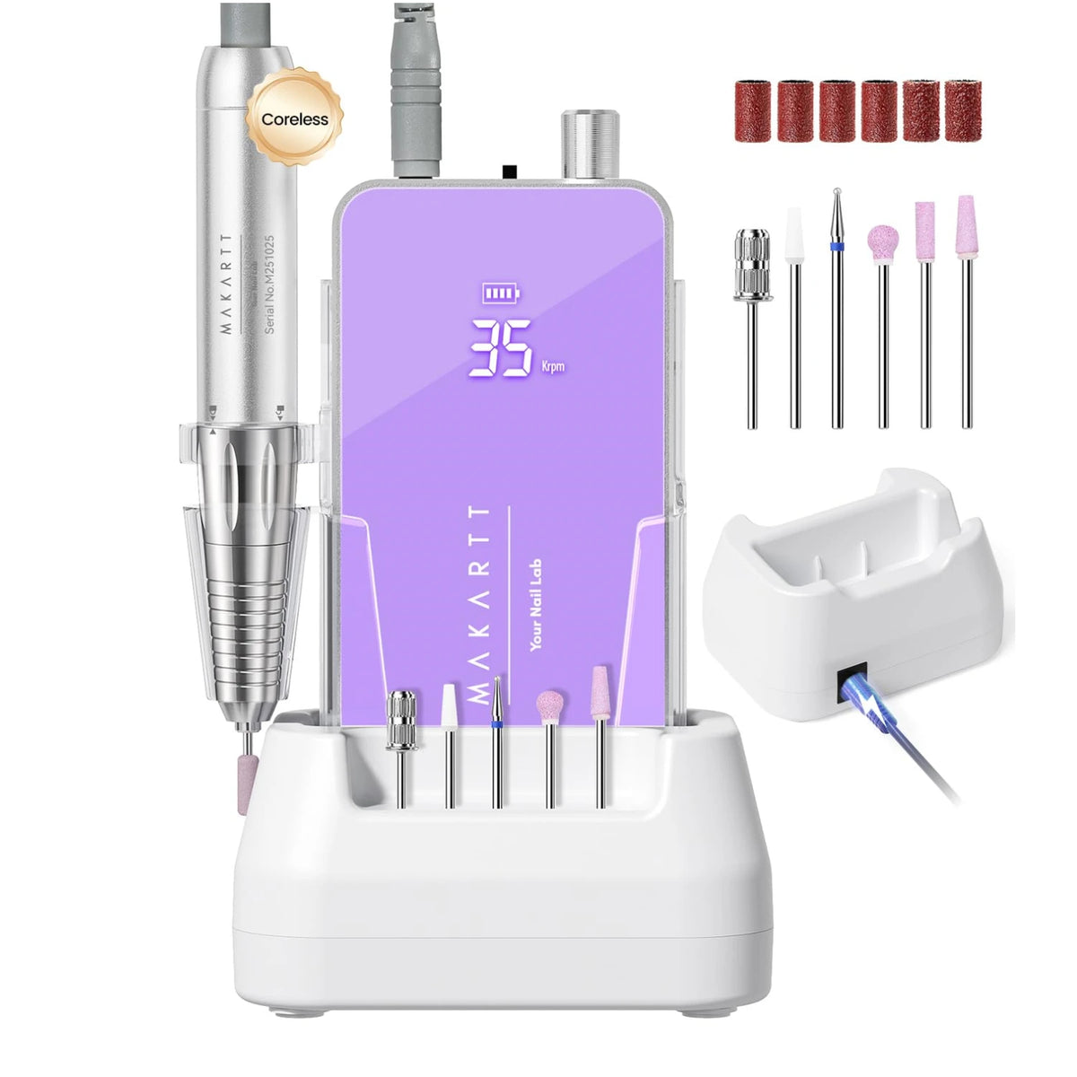 Makartt Professional Nail Drill 35000RPM E-File 60W Motor 2-in-1 Desktop/Portable 14H Battery F&R,Low Noise for Acrylic Removal