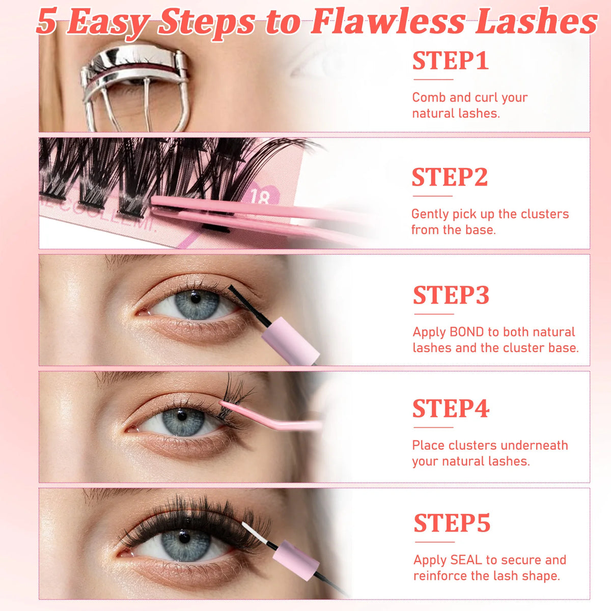 256PCS Vglance 120D Natural Lash Clusters Kit Wispy Cluster Eyelash Extensions 10-18mm Waterproof Lash Bond and Seal Remover Brush