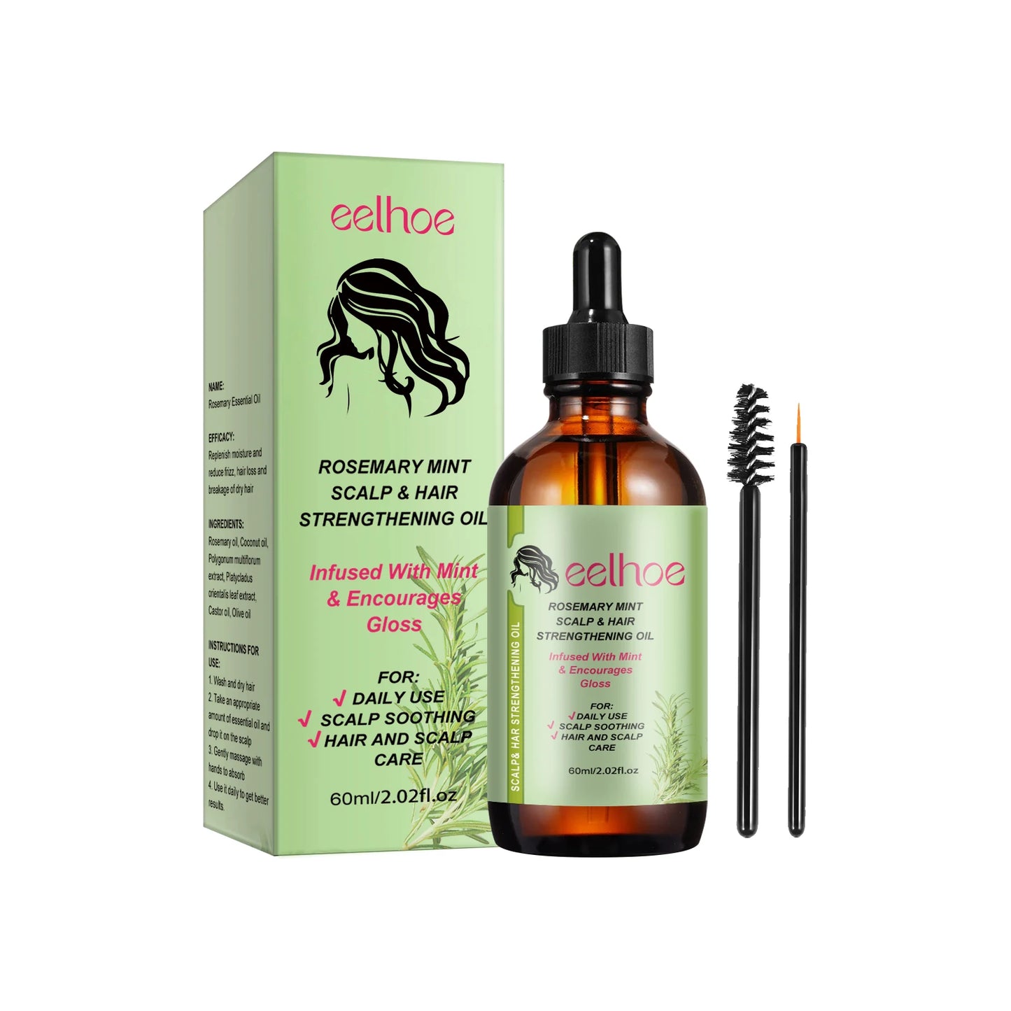 Eelhoe Rosemary Hair Growth Oil With Brush Nourishes Scalp
