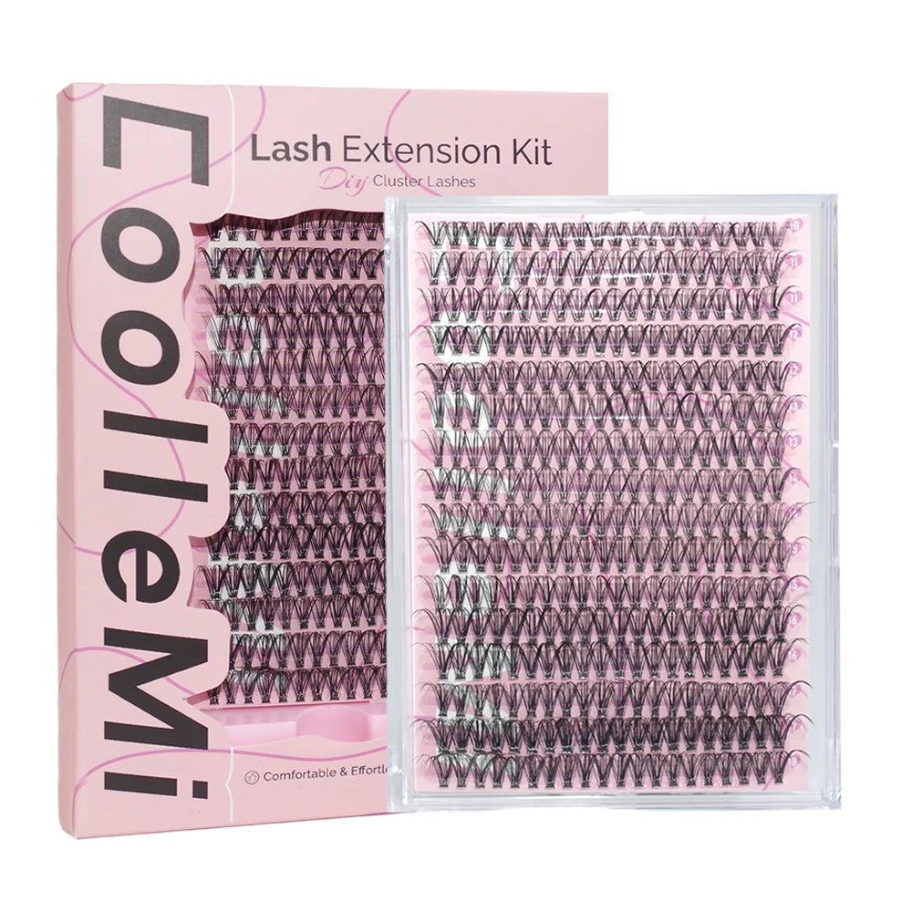 320PCS DIY Cluster Lashes Kit Fierce 30D | 10-18mm Mixed Dense Manga Lash Clusters | D Curl Fluffy Individual Cluster Lashes with Bond and Seal | Waterproof Long-Lasting Home Makeup