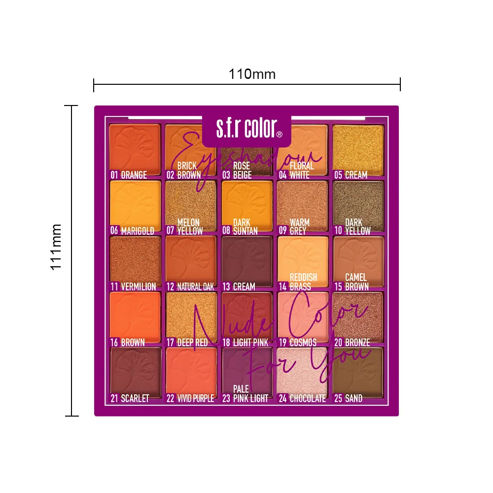 Highly Pigmented 25 Grid Eyeshadow Palette, Smooth Blendable Matte Metallic Shimmer Warm Orange Brown Shades, Long Lasting Eye Makeup for Makeup Lovers