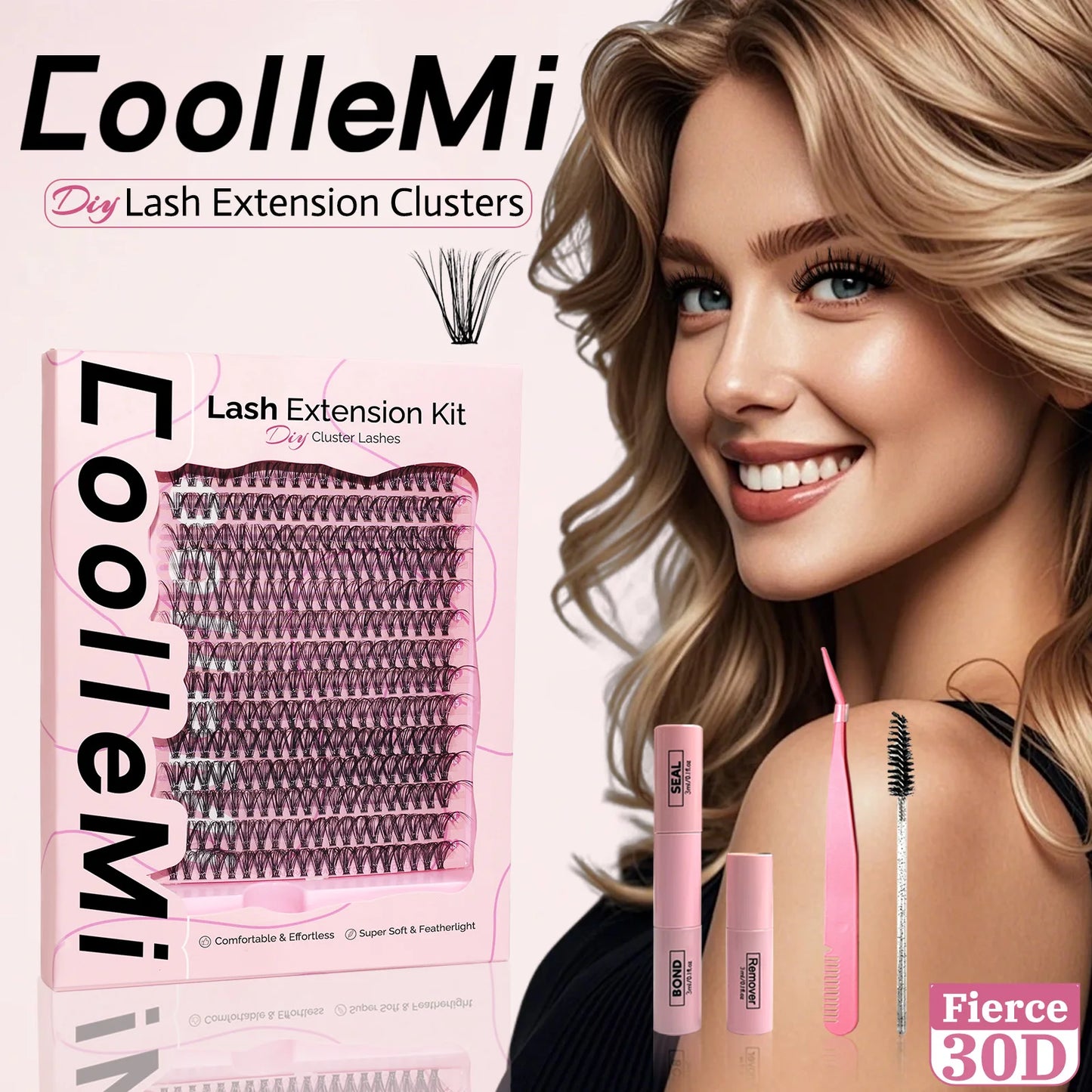 320PCS DIY Cluster Lashes Kit Fierce 30D | 10-18mm Mixed Dense Manga Lash Clusters | D Curl Fluffy Individual Cluster Lashes with Bond and Seal | Waterproof Long-Lasting Home Makeup