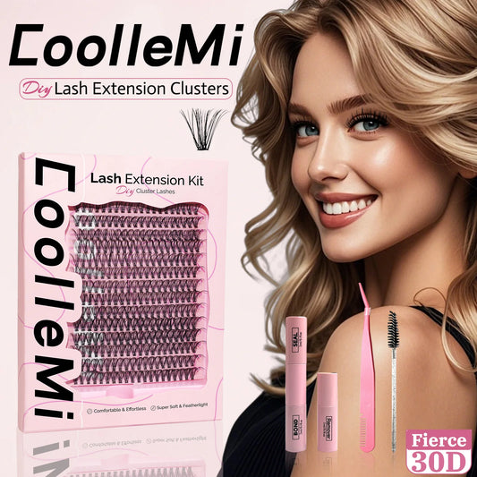 320PCS DIY Cluster Lashes Kit Fierce 30D | 10-18mm Mixed Dense Manga Lash Clusters | D Curl Fluffy Individual Cluster Lashes with Bond and Seal | Waterproof Long-Lasting Home Makeup