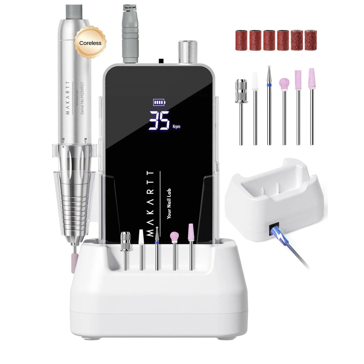 Makartt 35000RPM Nail Drill Cordless Electric Manicure Pedicure Kit Professional E File for Acrylic Gel Nails with Drill Bits