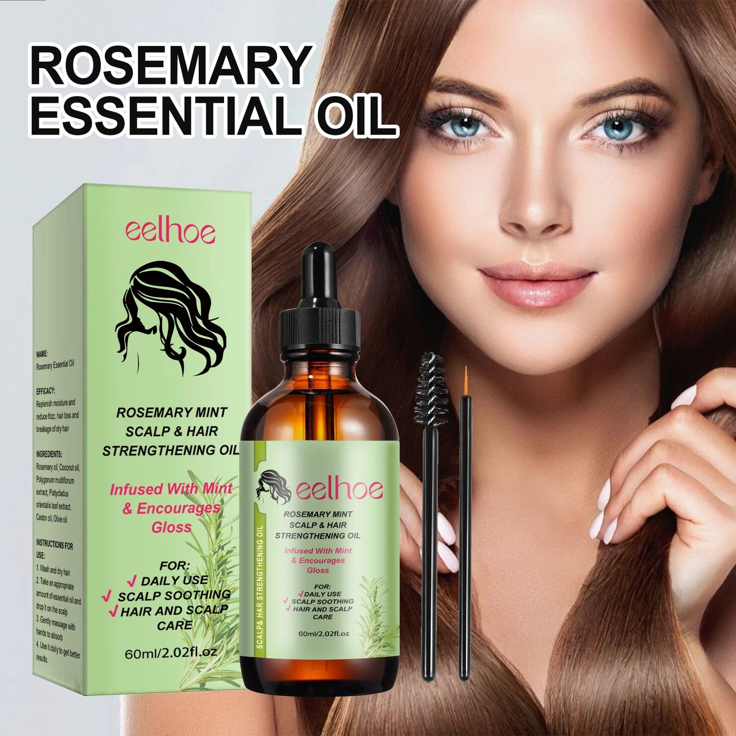 Eelhoe Rosemary Hair Growth Oil With Brush Nourishes Scalp