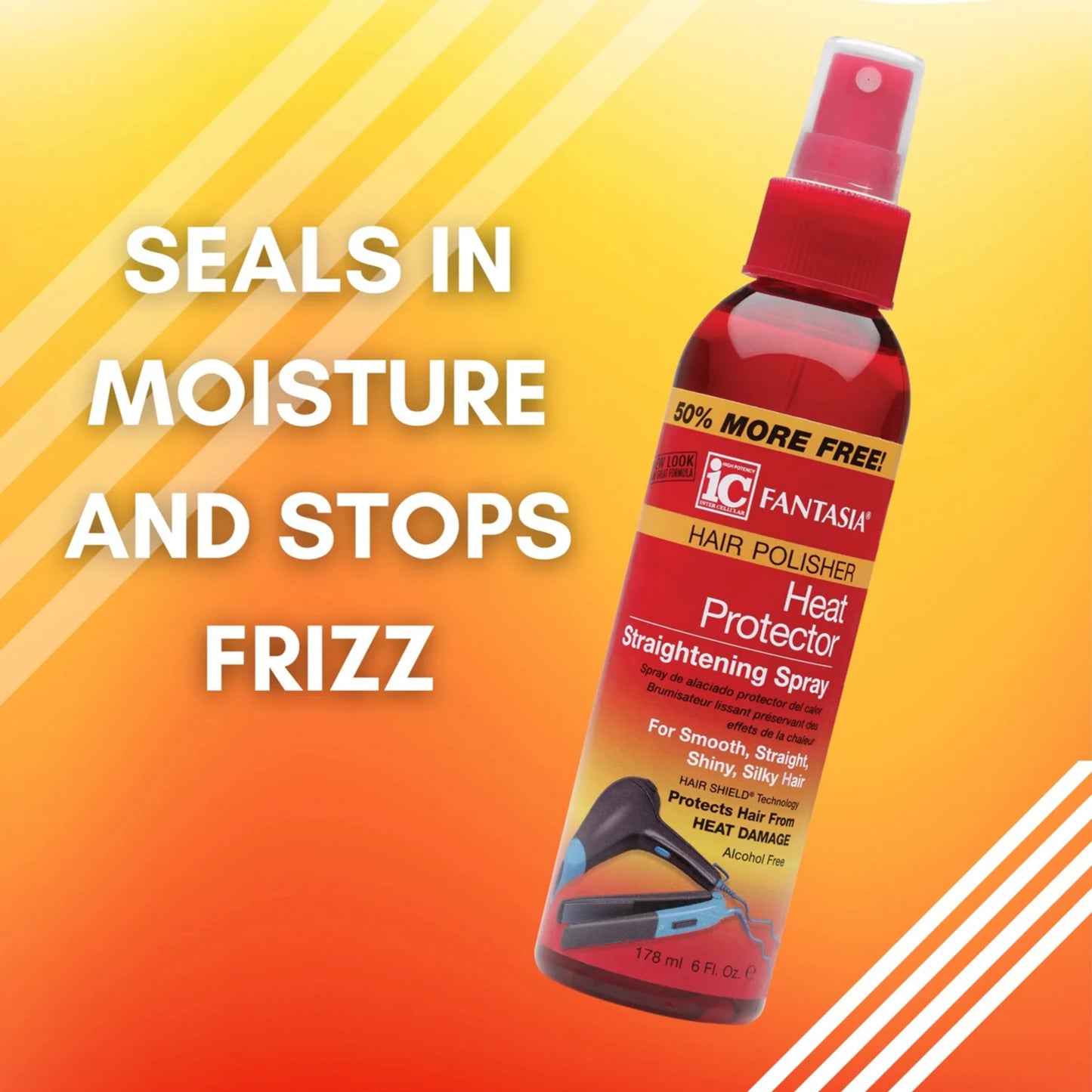 Fantasia IC Hair Polisher Heat Protector Straightening Spray 6oz - Shields from Heat, Reduces Frizz, Smooths Hair