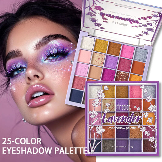 25 Shades Matte Shimmer Eyeshadow Palette, Warm Purple Neutral Tone Blendable Eye Shadow Powder, Highly Pigmented Glitter Eye Makeup Tray for Daily Party Cosmetics