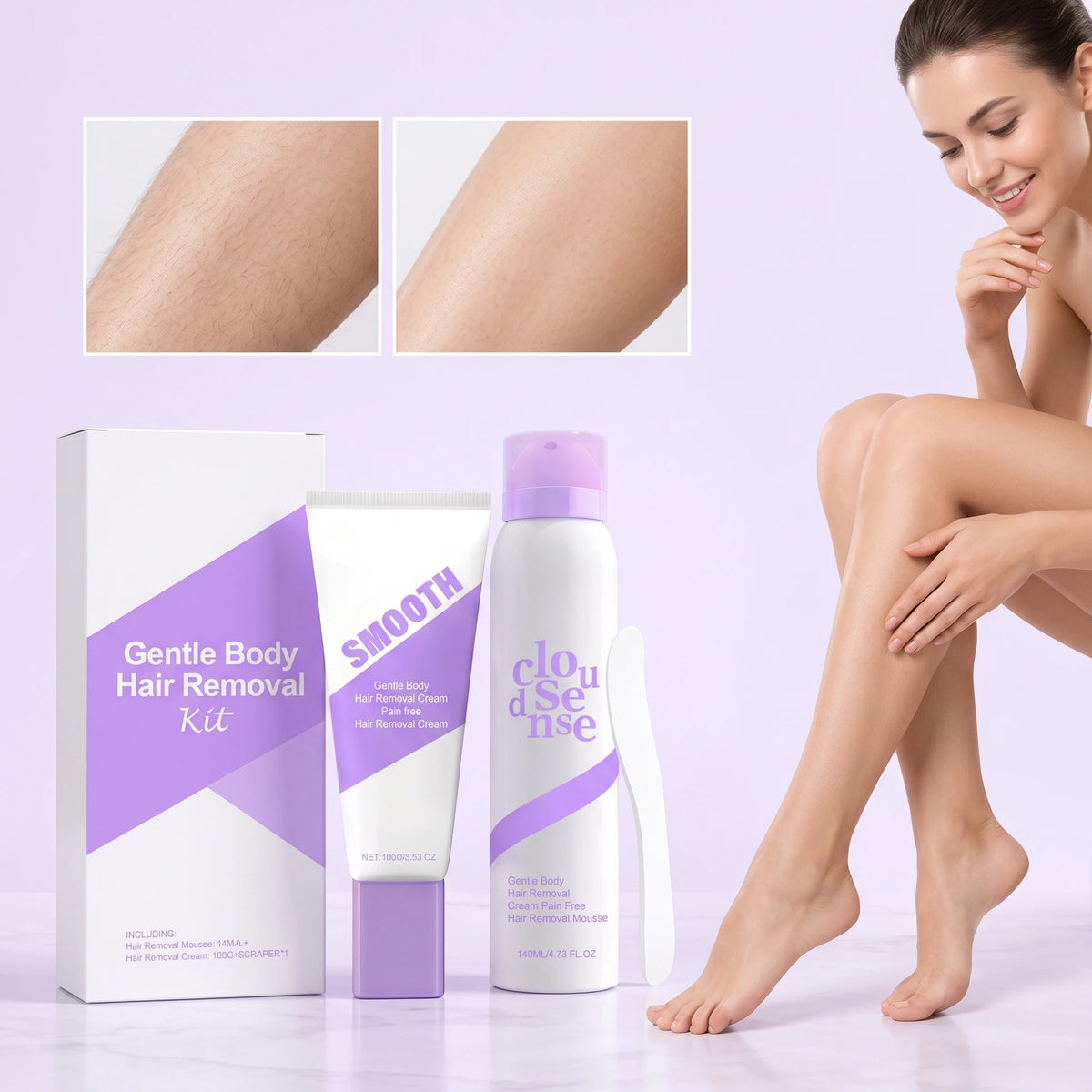 Gentle Hair Removal Cream Set Moisturizing Skin Improve Smoothness Soothing Discomfort Nourishing Pores Refreshing Pore Shrink Calming Hair Removal Set