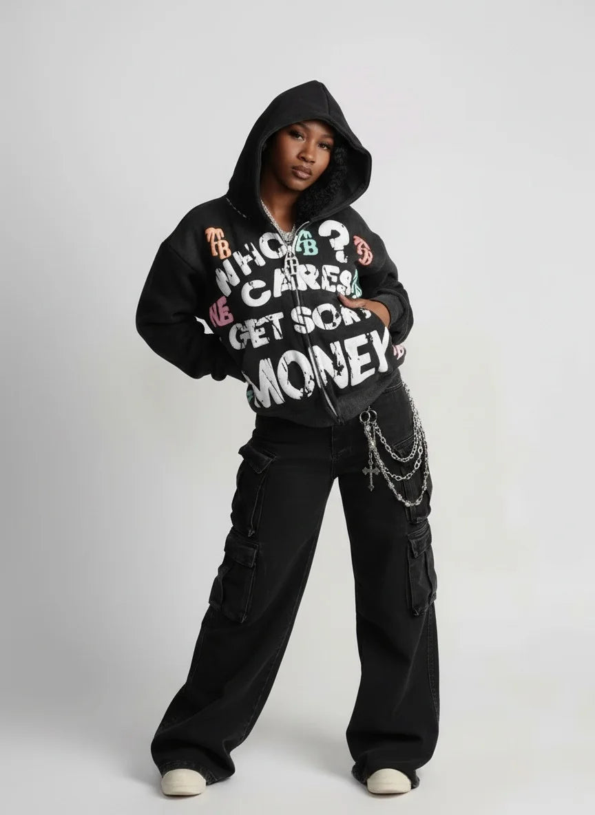 American retro Gothic rock letter print hoodie with hat, loose and versatile Harajuku sweatshirt