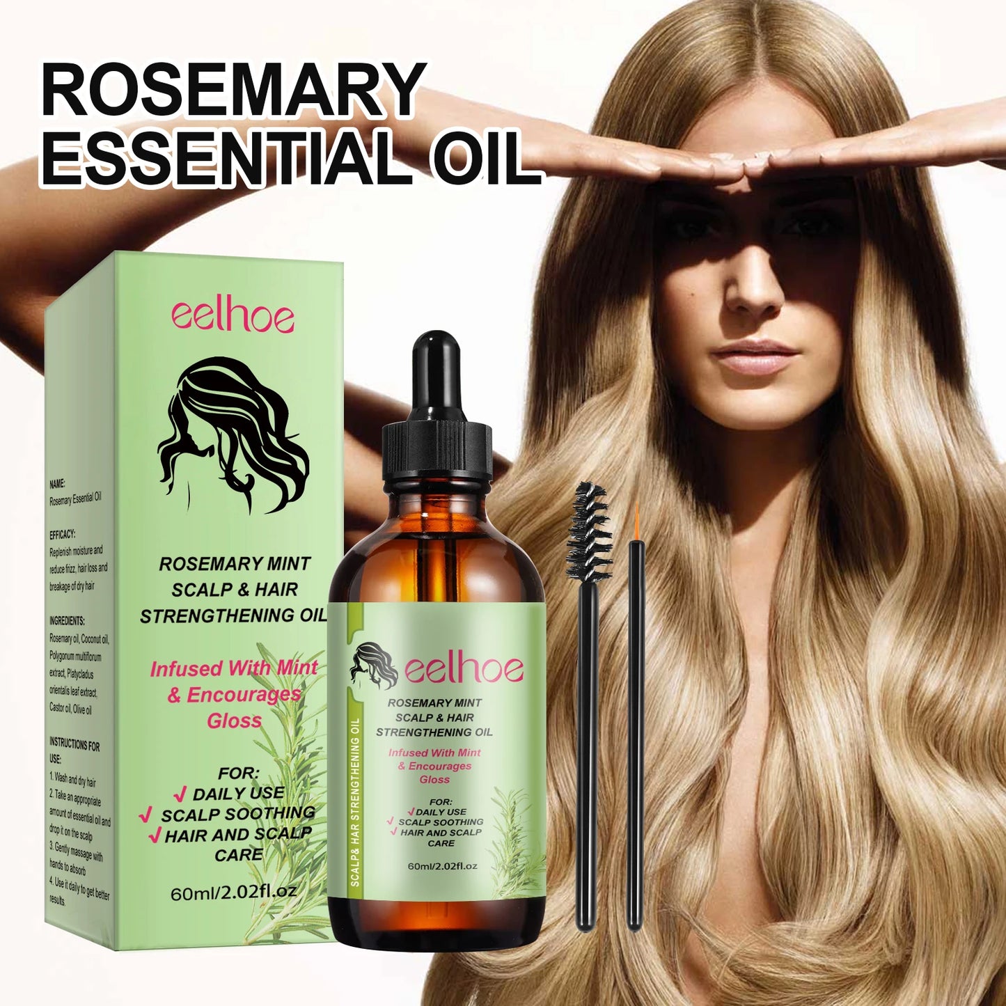 Eelhoe Rosemary Hair Growth Oil With Brush Nourishes Scalp