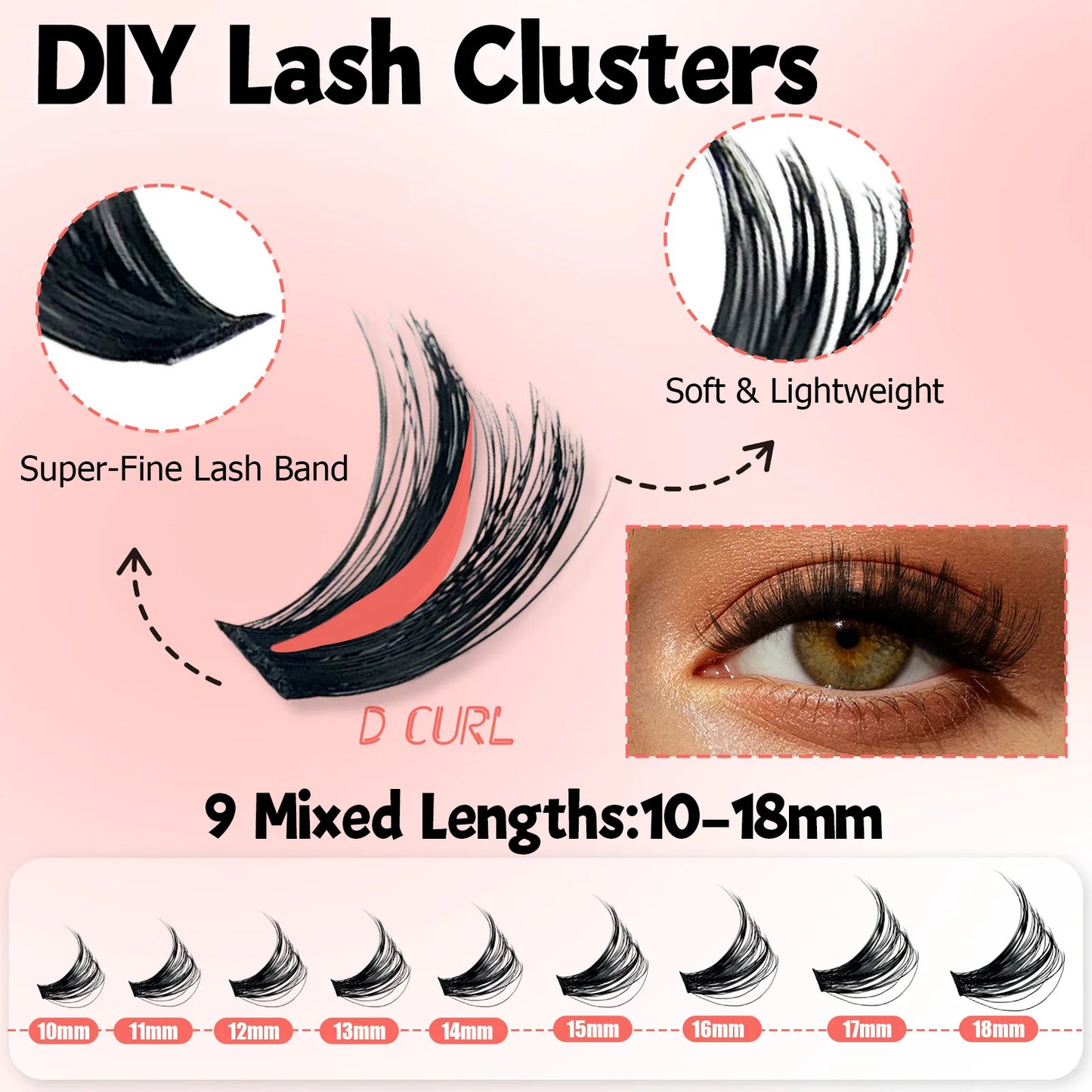 256PCS Vglance 120D Natural Lash Clusters Kit Wispy Cluster Eyelash Extensions 10-18mm Waterproof Lash Bond and Seal Remover Brush