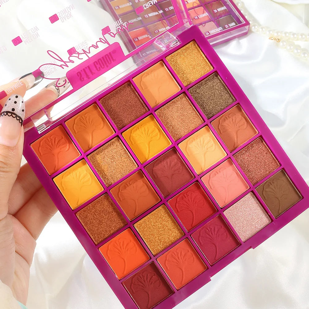 Highly Pigmented 25 Grid Eyeshadow Palette, Smooth Blendable Matte Metallic Shimmer Warm Orange Brown Shades, Long Lasting Eye Makeup for Makeup Lovers