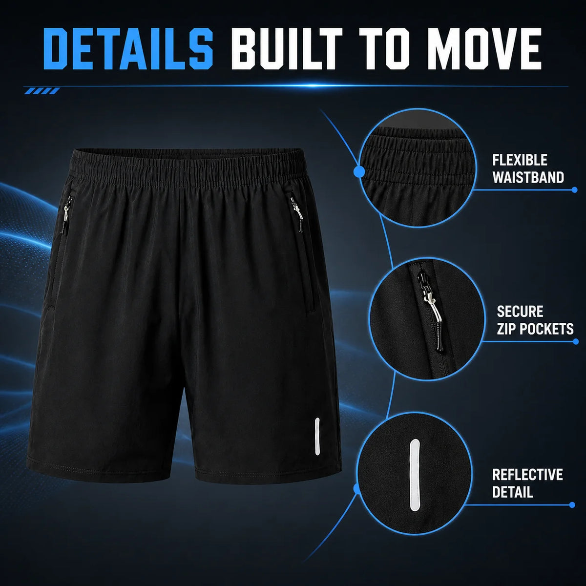 2-Pack Men's Quick Dry Running Shorts with Zipper Pockets & Reflective Detail – Lightweight Breathable Gym & Outdoor Sports Shorts for Summer