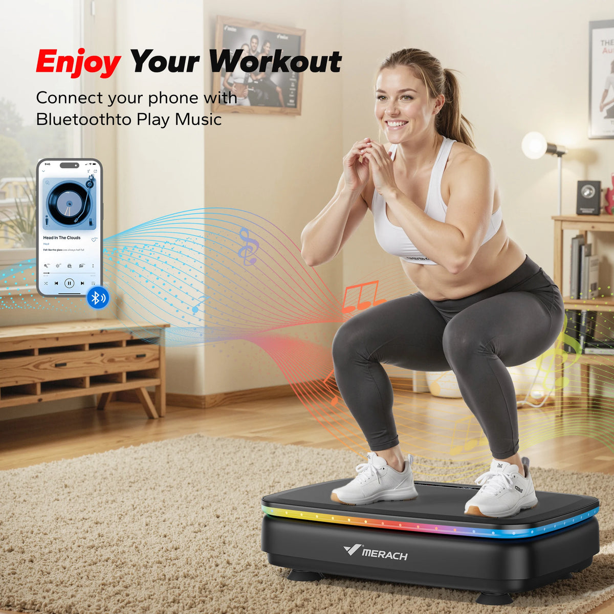 MERACH Vibration Plate Exercise Machine with Light Whole Body Workout Power Vibrate Platform Vibration Plate Lymphatic Drainage