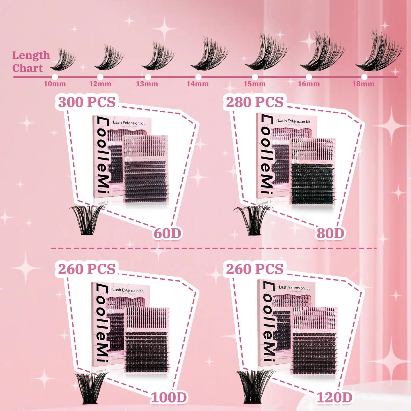 280PCS DIY Cluster Lashes Kit Ignite 80D | D Curl Fluffy Wispy Manga Lashes | Heat Bonded Fox Eye Individual Extensions with Bond and Seal | Long-Lasting Waterproof Home Makeup