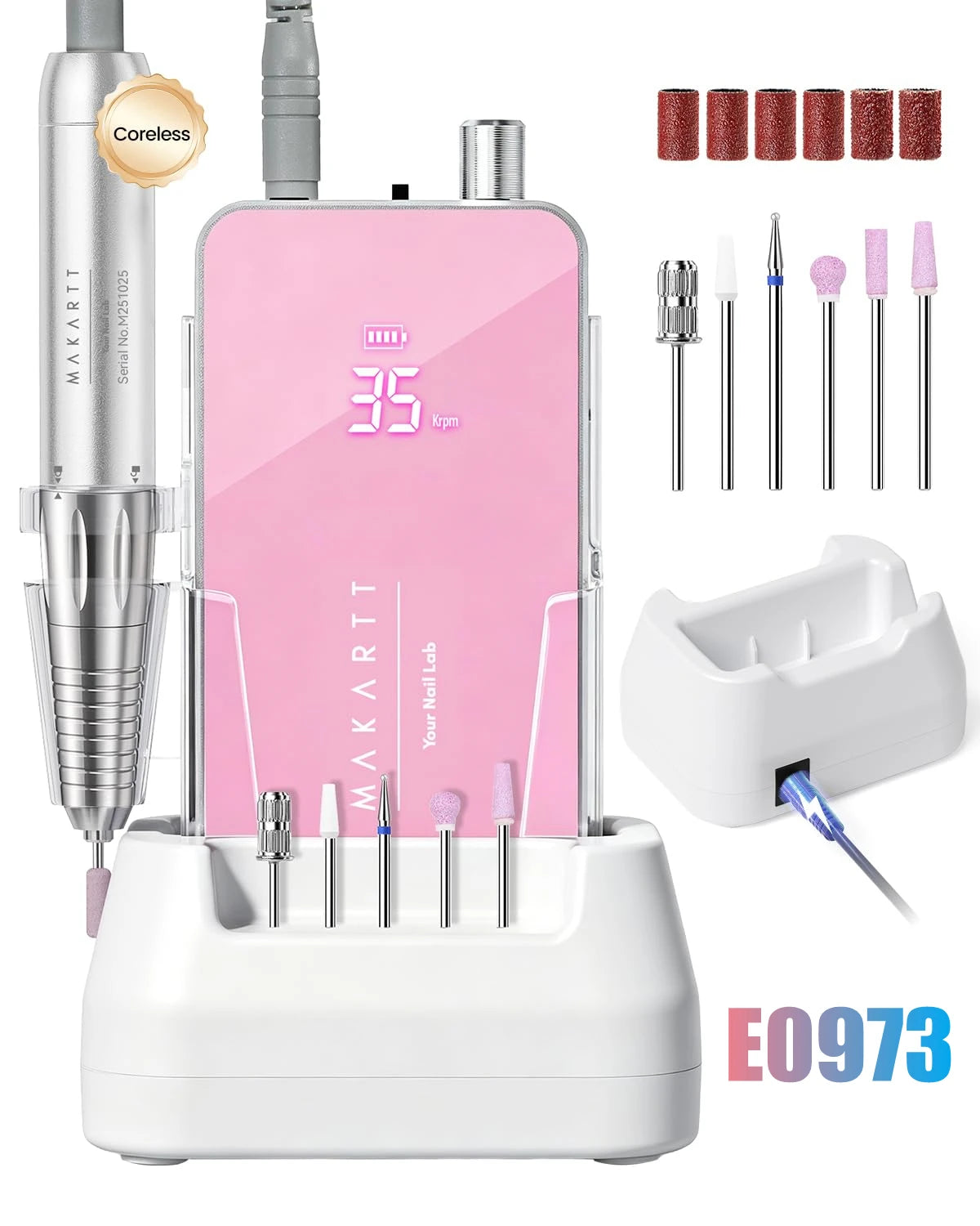 Makartt Professional Nail Drill 35000RPM E-File 60W Motor 2-in-1 Desktop/Portable 14H Battery F&R,Low Noise for Acrylic Removal