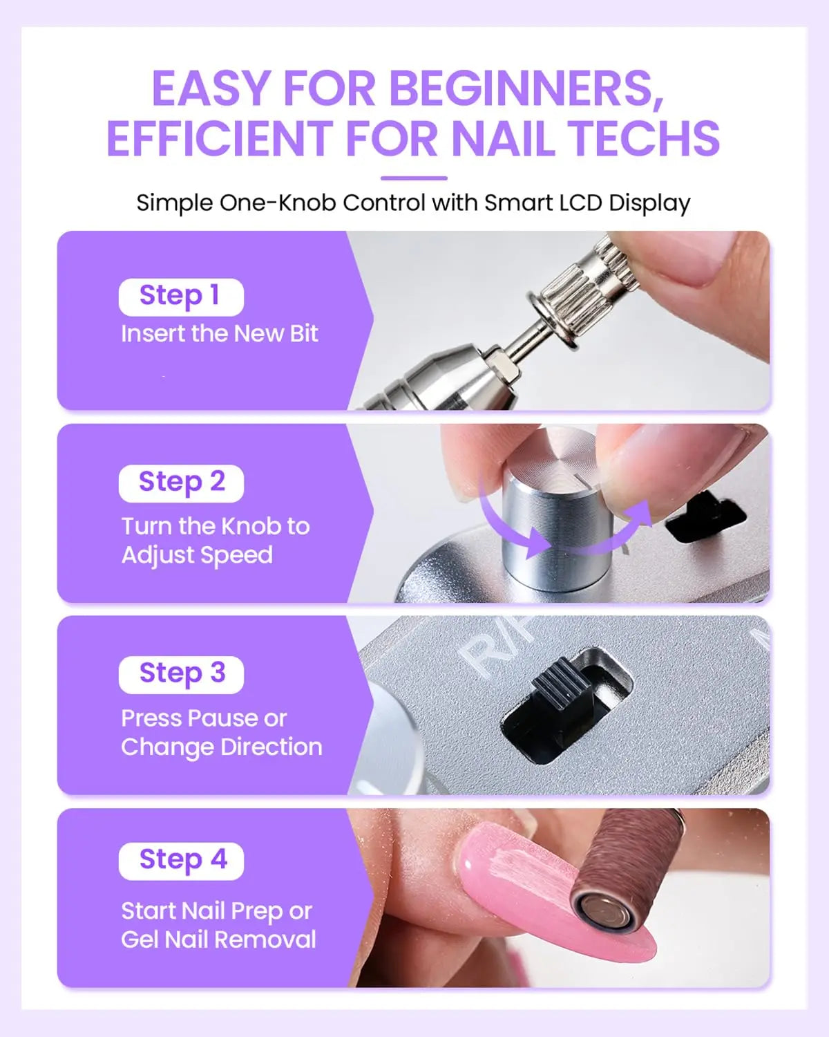 Makartt Professional Nail Drill 35000RPM E-File 60W Motor 2-in-1 Desktop/Portable 14H Battery F&R,Low Noise for Acrylic Removal