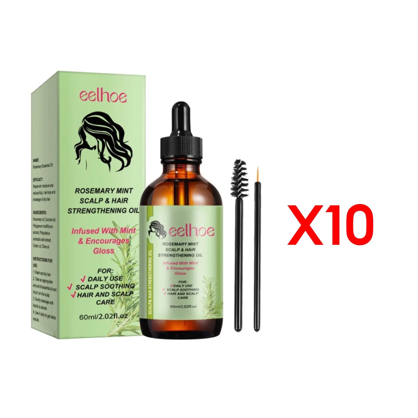 Eelhoe Rosemary Hair Growth Oil With Brush Nourishes Scalp