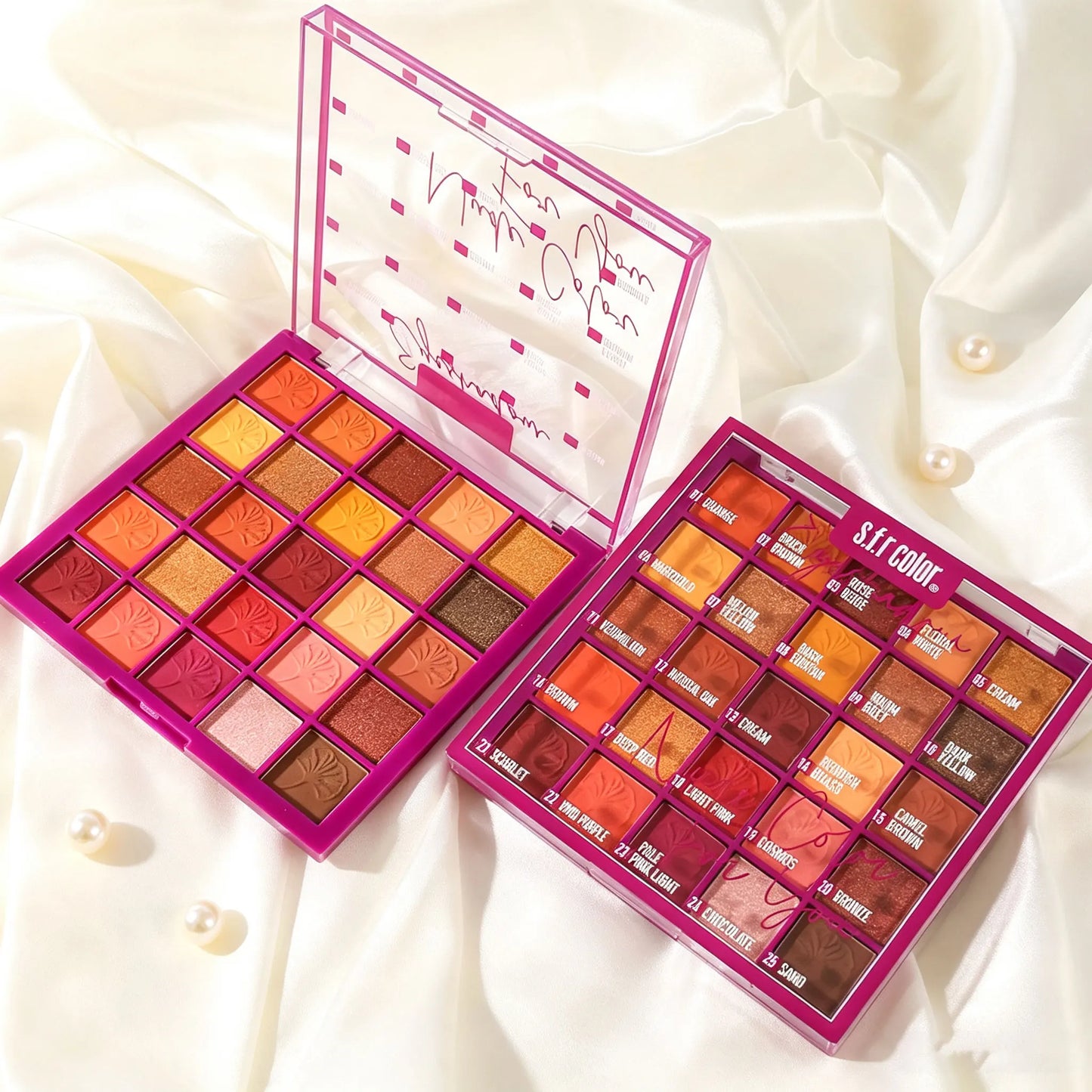 Highly Pigmented 25 Grid Eyeshadow Palette, Smooth Blendable Matte Metallic Shimmer Warm Orange Brown Shades, Long Lasting Eye Makeup for Makeup Lovers