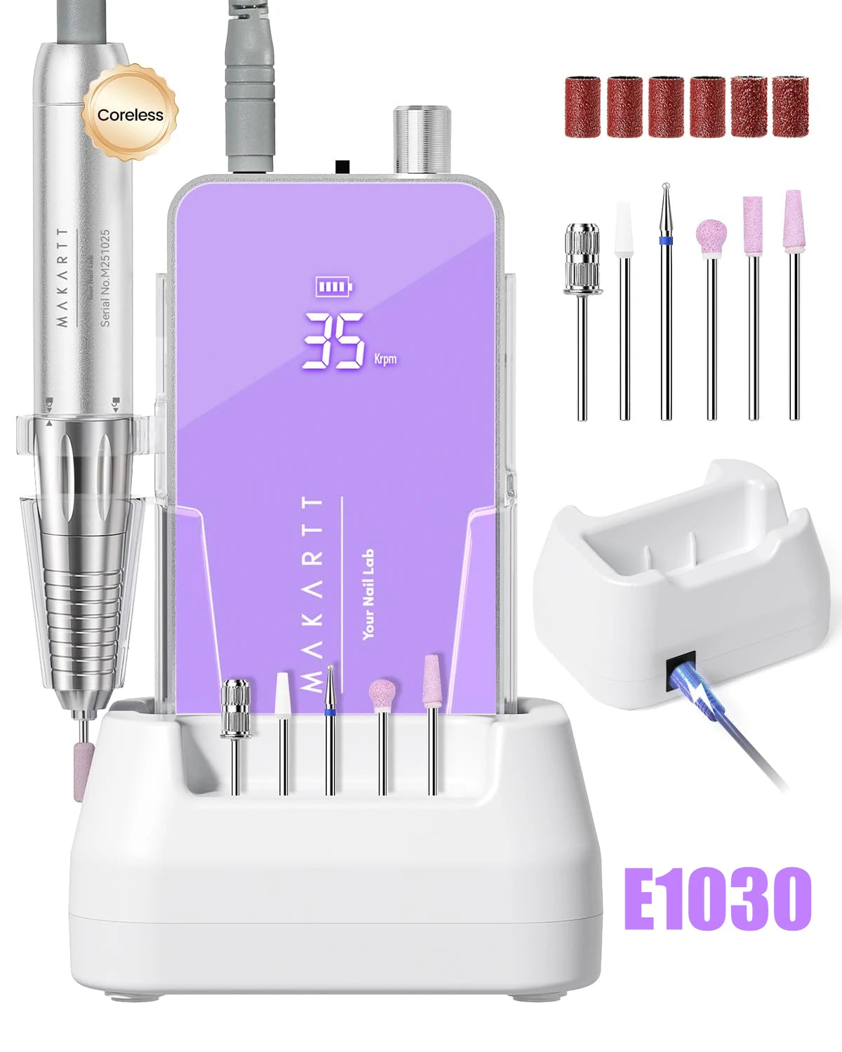 Makartt Professional Nail Drill 35000RPM E-File 60W Motor 2-in-1 Desktop/Portable 14H Battery F&R,Low Noise for Acrylic Removal