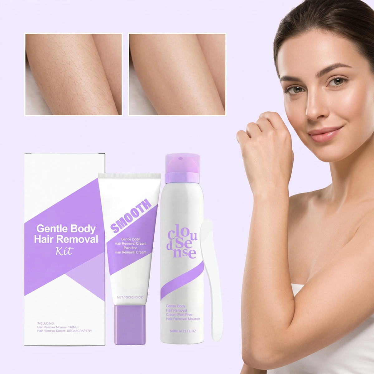 Gentle Hair Removal Cream Set Moisturizing Skin Improve Smoothness Soothing Discomfort Nourishing Pores Refreshing Pore Shrink Calming Hair Removal Set