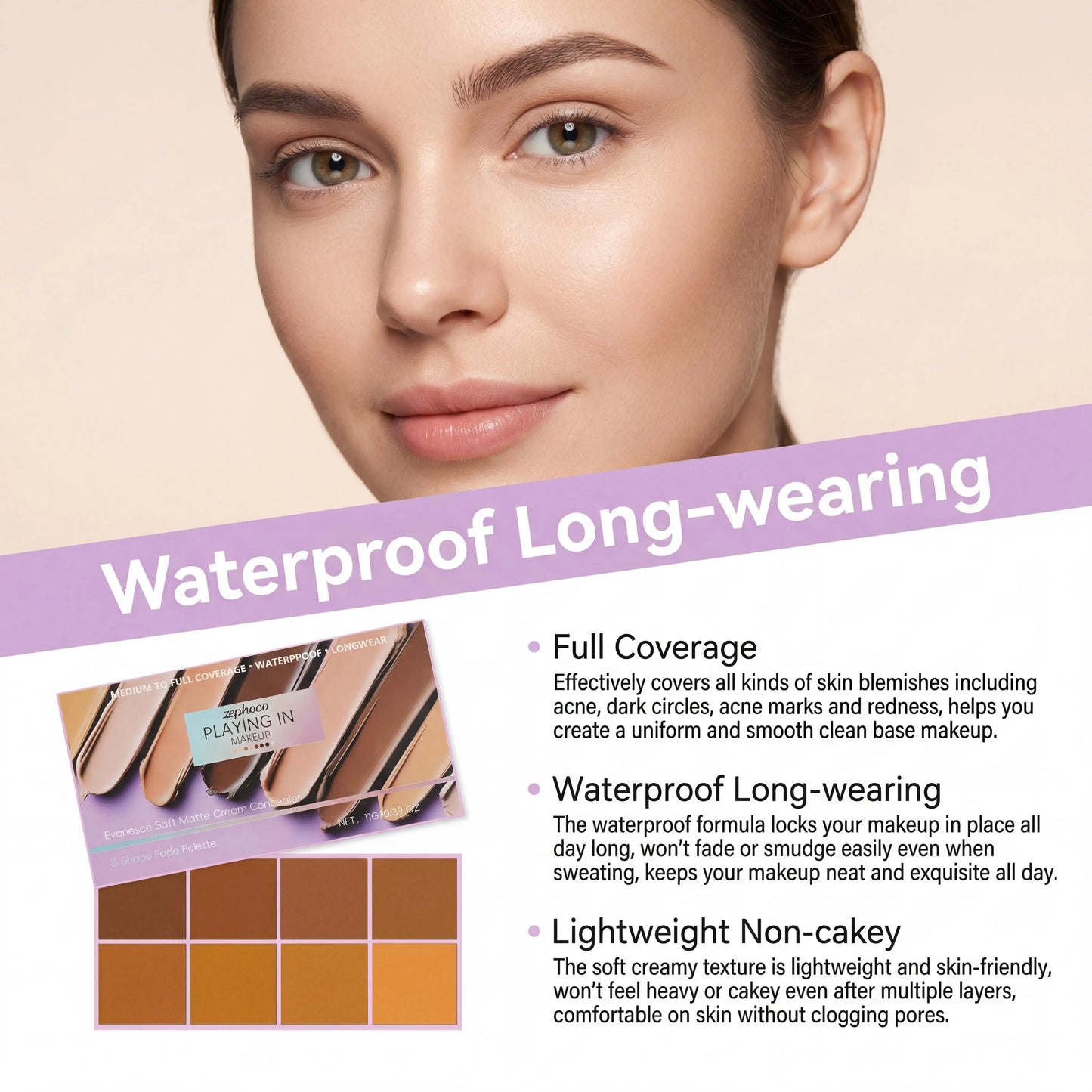 Zephoco Soft Matte Cream Concealer Long Lasting Waterproof Matte Reduces Dark Circles Improve Skin Redness Smooth Transparent Makeup