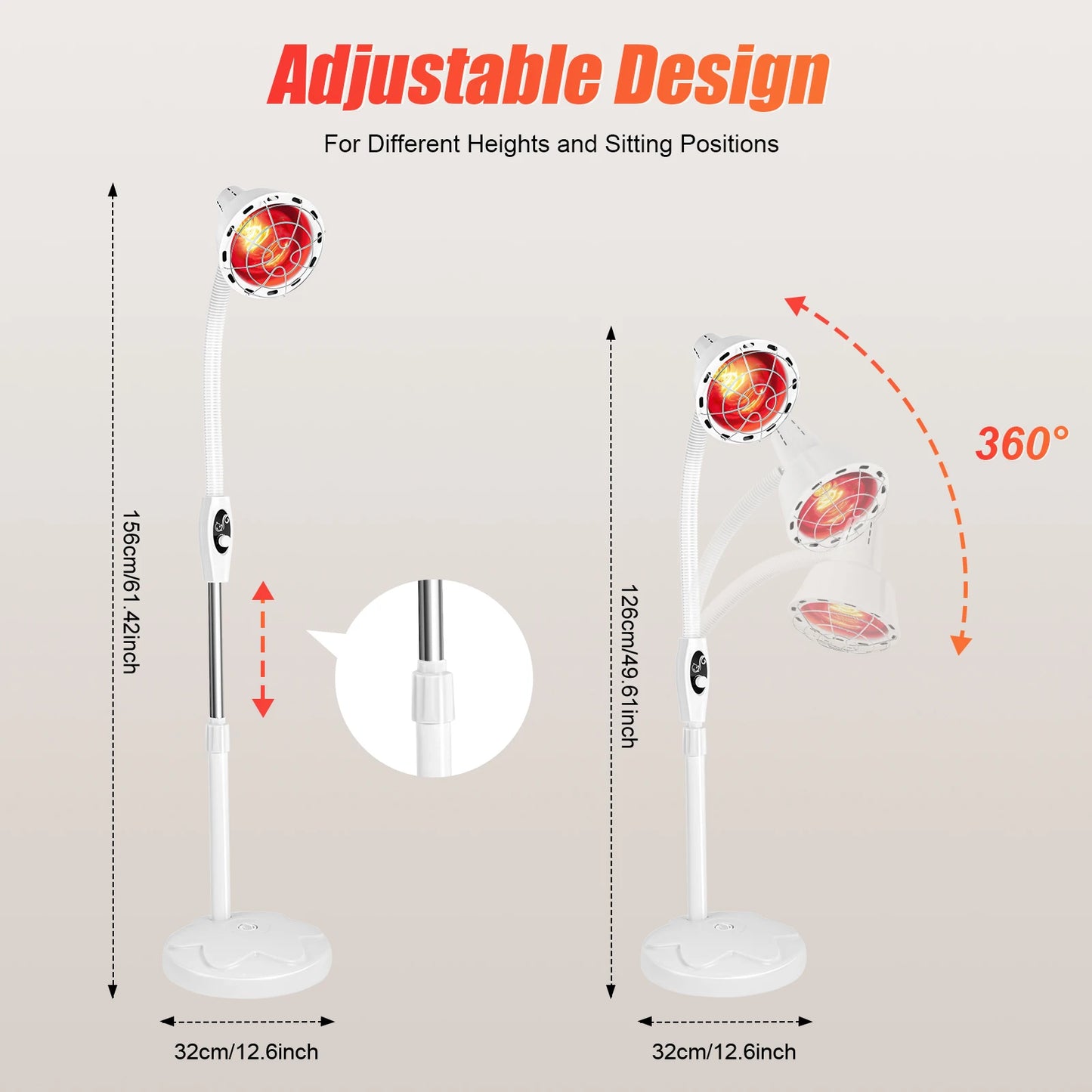 275W Infrared Light Therapeutic Lamp, Therapy Lamp, Body Pain Relief, and Skin Smooth 360 ° for Homes, Massage Parlors
