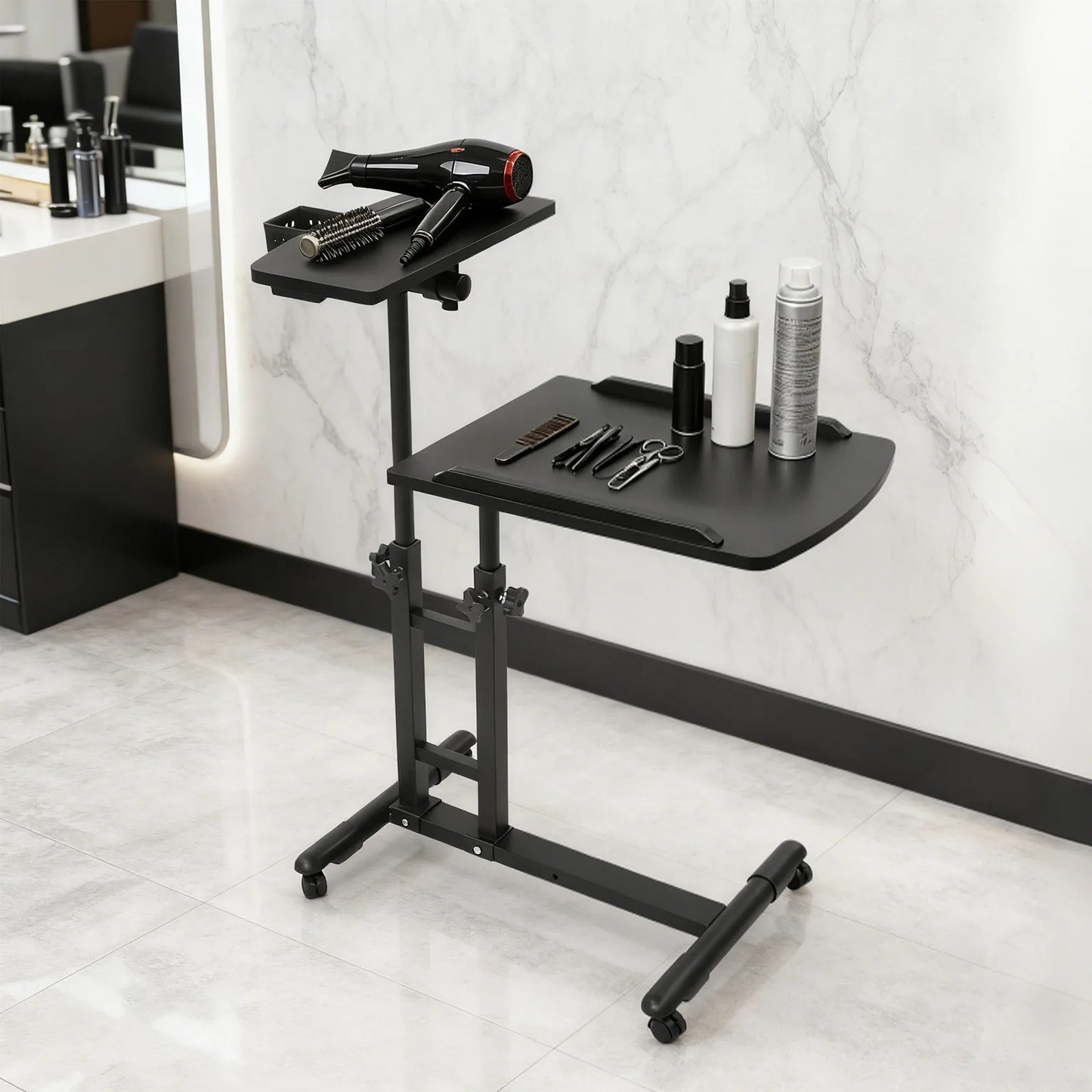Portable Tattoo Table Station, Tattoo Workbench Stand On Wheels, Iron Tattoo Stable Base, 57.5-90cm Adjustable