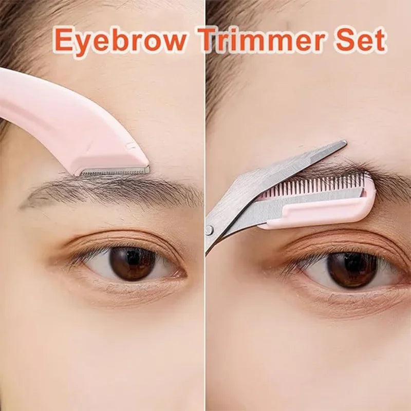 Eyebrow Grooming Set With Curved Razor Scissors And Comb