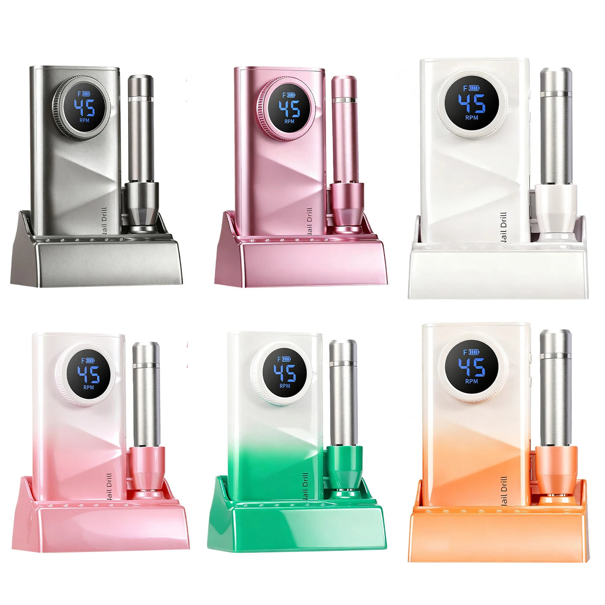 Cordless Nail Drill] Professional Cordless Electric Nail Drill Machine 45000RPM Suitable for Acrylic Gel Nails, LCD Display Rechargeable Nail Drill with Brushless Motor & Adapter for Salon & Home Use, Manicure Pedicure for Na