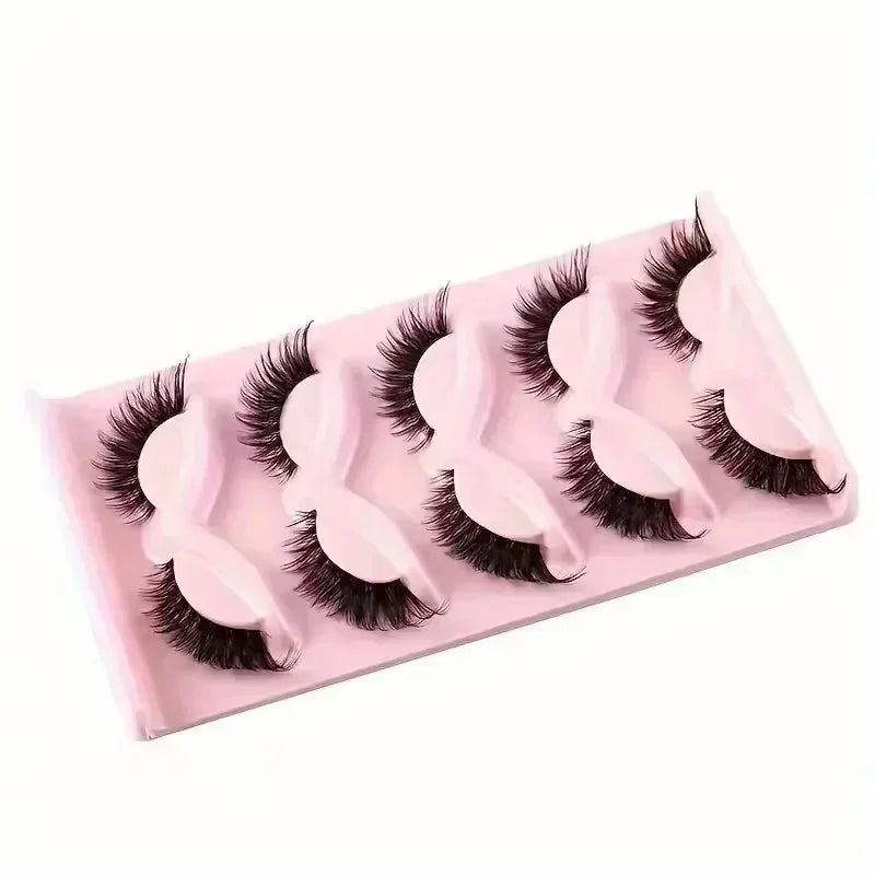 Natural Wispy Cat Eye False Eyelashes 5 Pairs Soft Reusable Light Lashes Daily Eye Makeup Beauty Tool