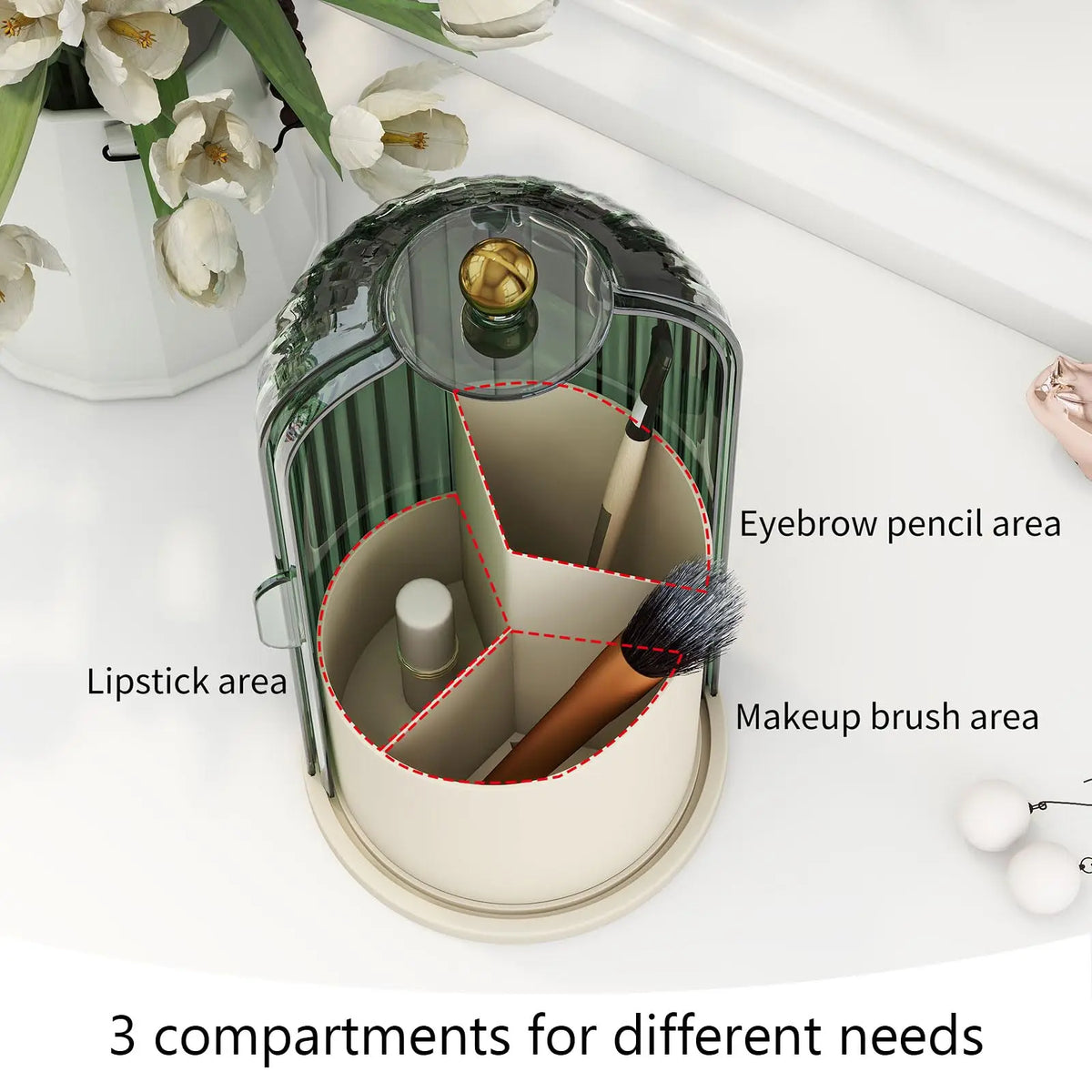 YOOLENS Rotating Makeup Brush Holder Organizer With Dustproof Protective Lid