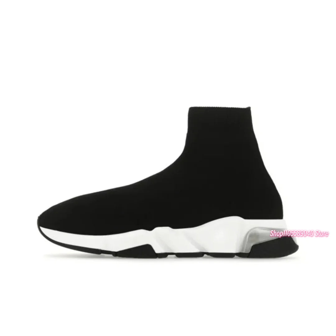 Sock shoes - Men's knitted high-top socks shoes, stretchy short boots, thick-soled casual sports shoes