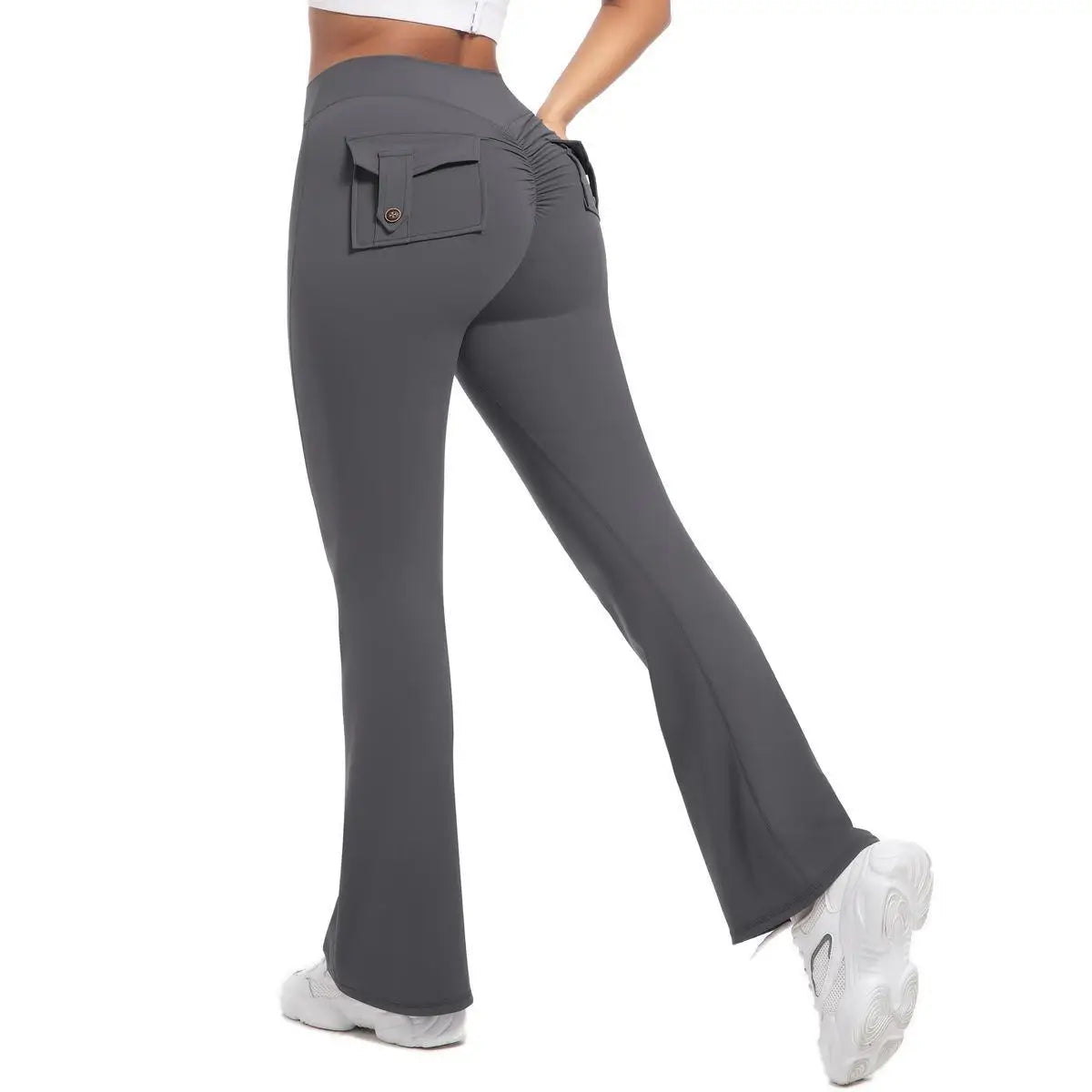 Women's Yoga Flare Trousers High-Waisted Wide-Leg With Pockets