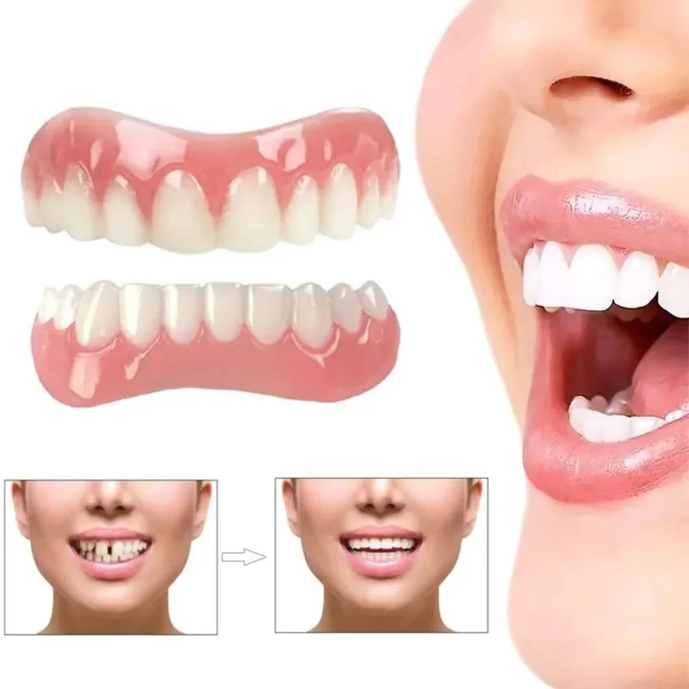 New Silicone Cosmetic Temporary Teeth Set Soft Tooth Covers Upper & Lower Decorative Veneers Easy To Use Oral Beauty Kit