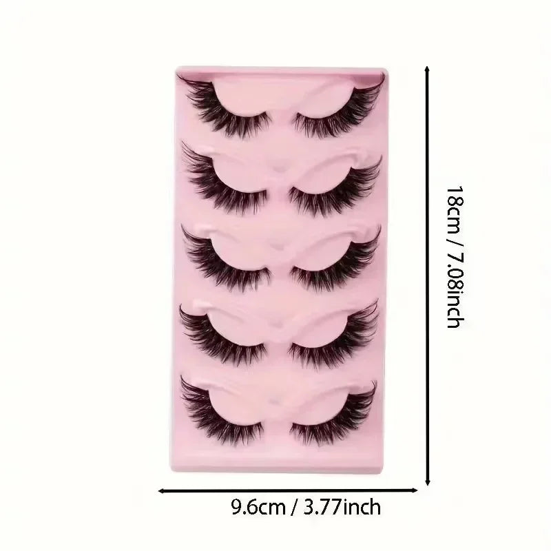 Natural Wispy Cat Eye False Eyelashes 5 Pairs Soft Reusable Light Lashes Daily Eye Makeup Beauty Tool