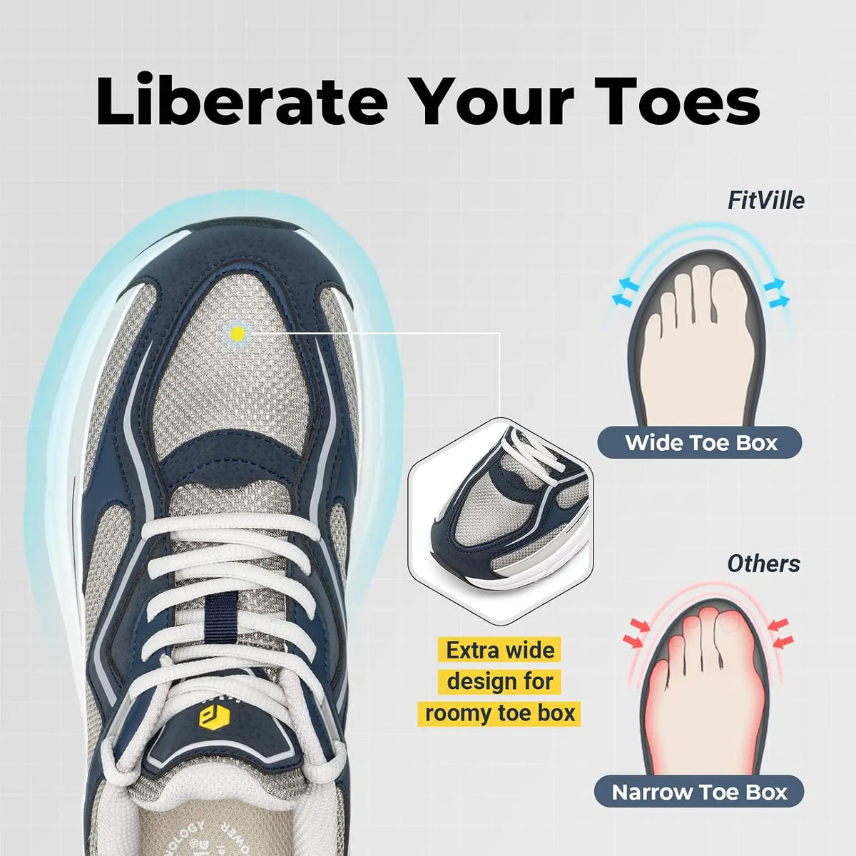 FitVille Men'S Wide Width Walking Sneakers, Stylish Athletic Shoes With Arch Support, Breathable Non-Slip Lightweight Cushioned Footwear For Gym Workout & Flat Feet