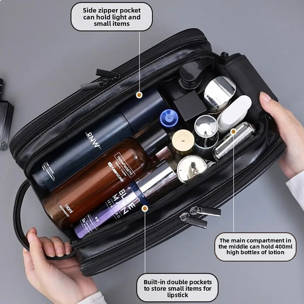 Multi Pockets PU Toiletry Bag for Women Men Travel Essentials Waterproof Hanging Cosmetic Organizer